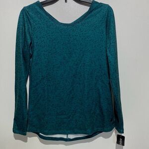 Ideology Women's Deep Pine Green Cutout Back Long Sleeve Activewear Top XS NWT